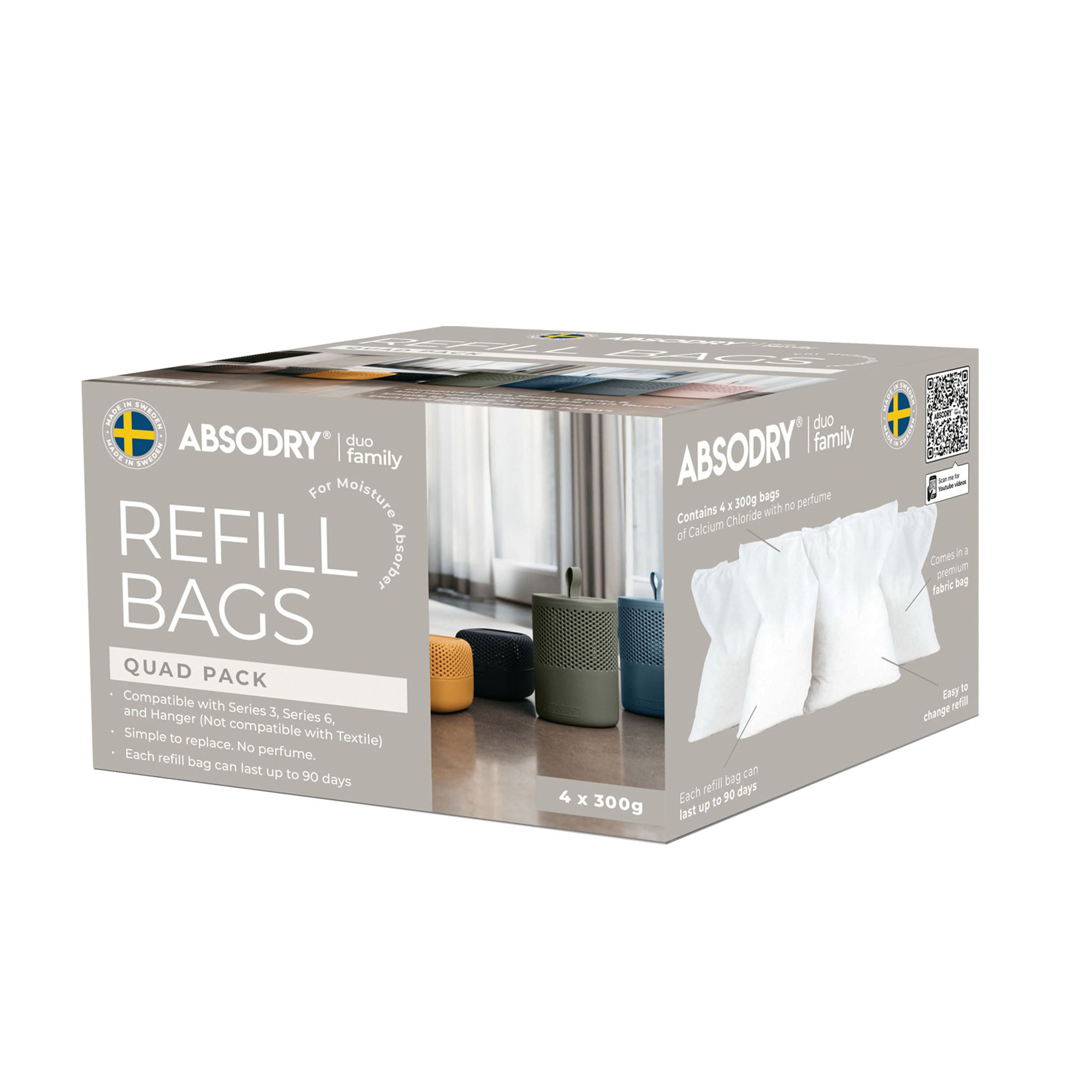 Absodry Refill Bag 300g 4-pack for Series 3, 6, 12 and Hanger